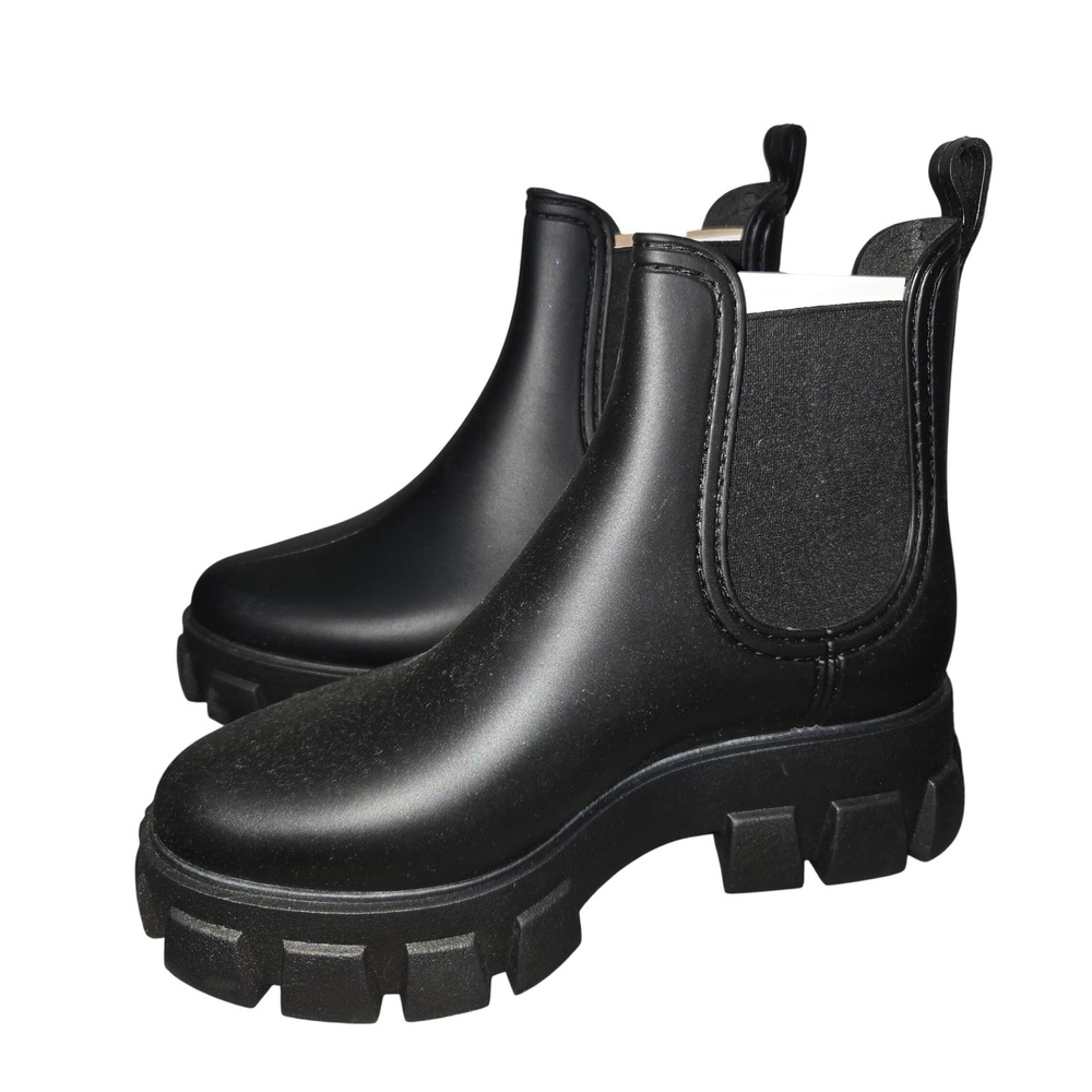 Black Chelsea Chunky Lug Sole Platform Rain Boots Ankle Booties Matte Size 8